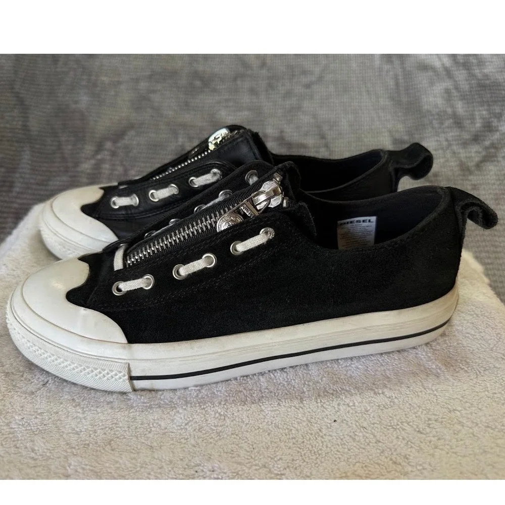 Diesel S-Astico Lzip Mens Black Leather Suede Zipper Sneakers US 8.5 Y02565